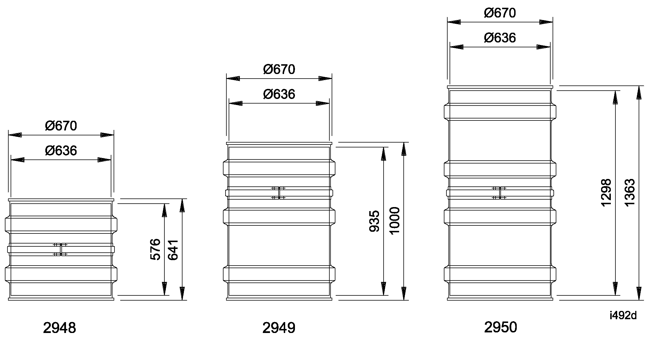 Section through Package Design Nos 2948A 2949A 2950A